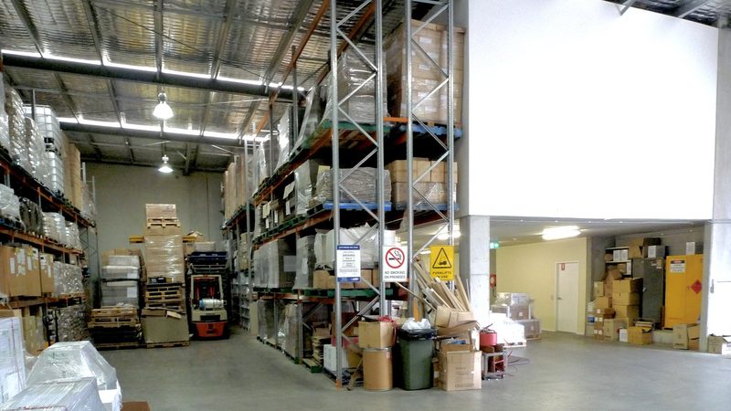High-bay warehouse interior with level flooring, Beach Street