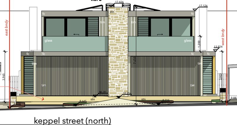 Front elevation with the central sandstone column